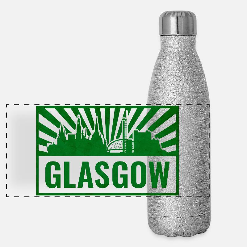Glasgow Skyline Screen Printing Panoramic Glitter Thermal Bottle 500 ml