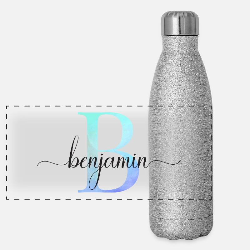 B| Monogramme | Nom | Benjamin | Aquarelle Gourde isotherme panoramique pailletée 500 ml