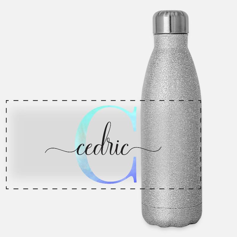 C| Monogramme | Nom | Cédric| Aquarelle Gourde isotherme panoramique pailletée 500 ml