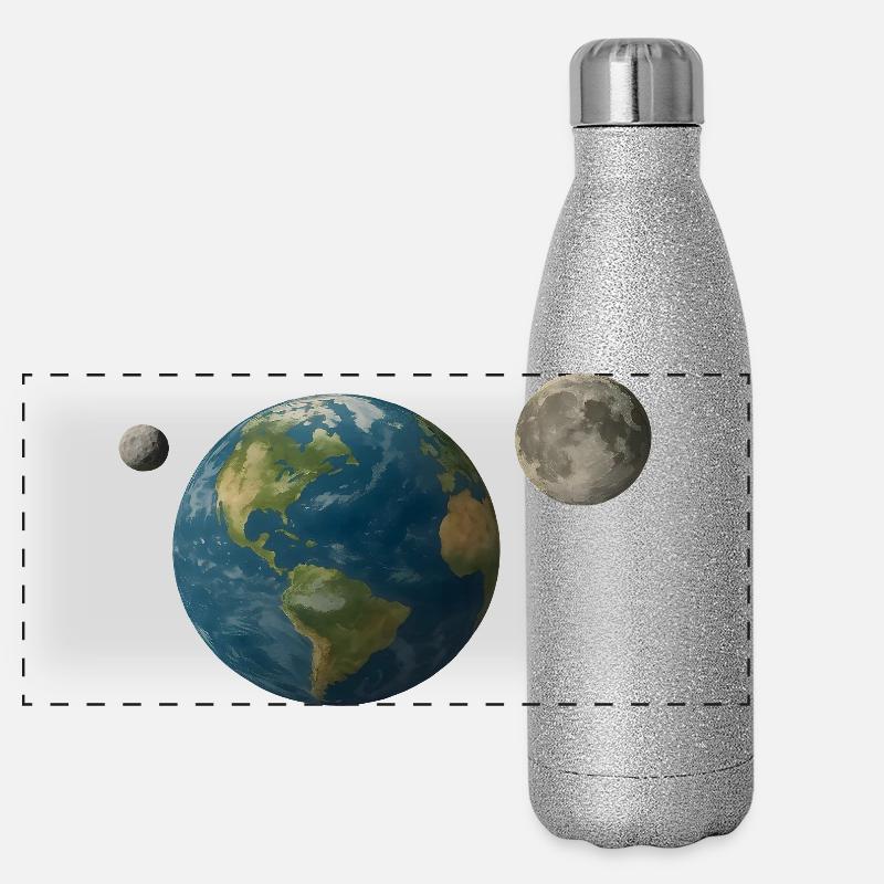 Earth with second moon 2025 PN7 - Panoramic Glitter Thermal Bottle 500 ml - silver glitter