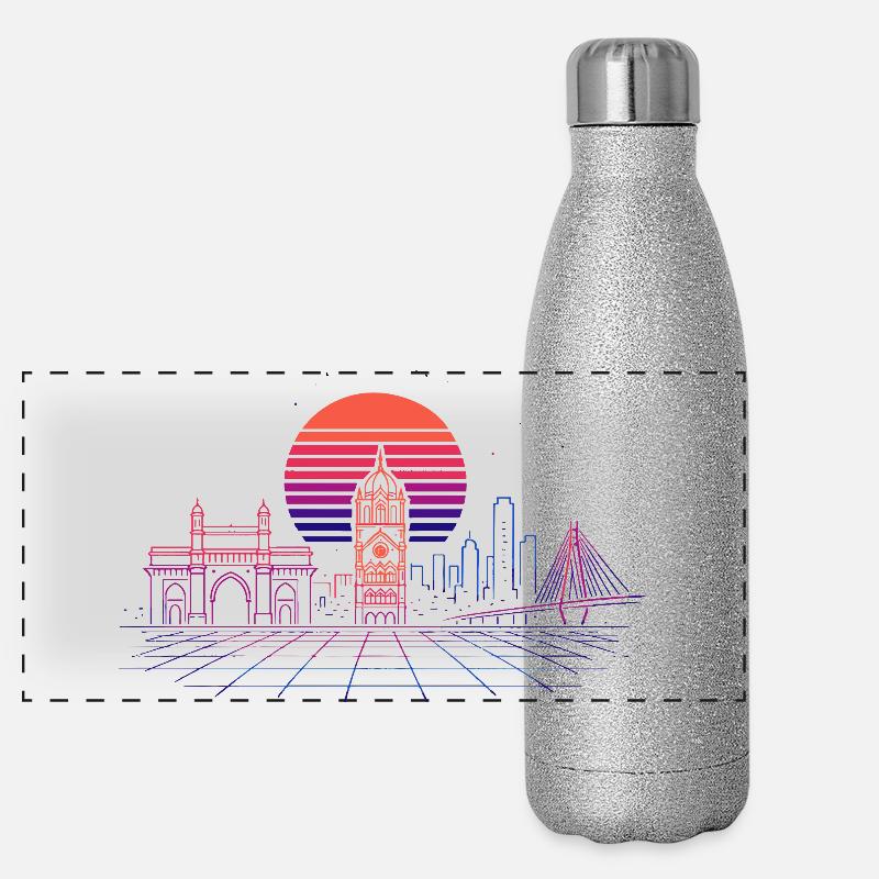 Neon-Synthwave Stadtsilhouette - Mumbai Panorama Glitzer Isolierflasche 500 ml