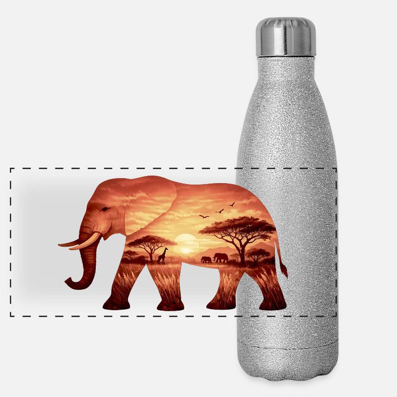 Éléphant sur la savane Gourde isotherme panoramique pailletée 500 ml