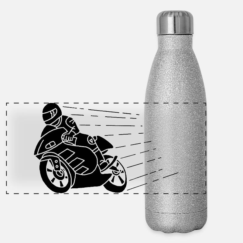 Schwarzer Biker und Geschwindigkeit Panorama Glitzer Isolierflasche 500 ml