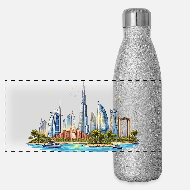 Dubai Waterfront Skyline Panoramic Glitter Thermal Bottle 500 ml