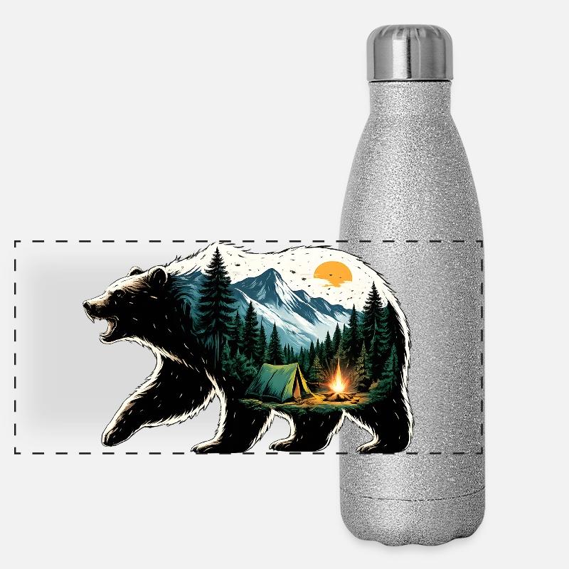 Bären-Abenteuer: Bergcamping Panorama Glitzer Isolierflasche 500 ml