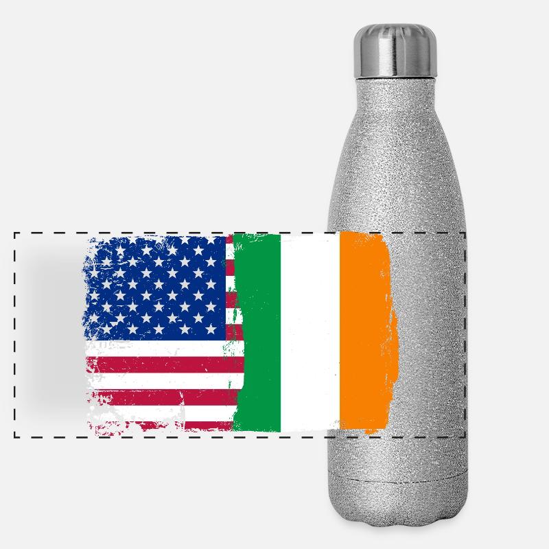 Fusion de drapeaux : étoiles et trèfle Gourde isotherme panoramique pailletée 500 ml