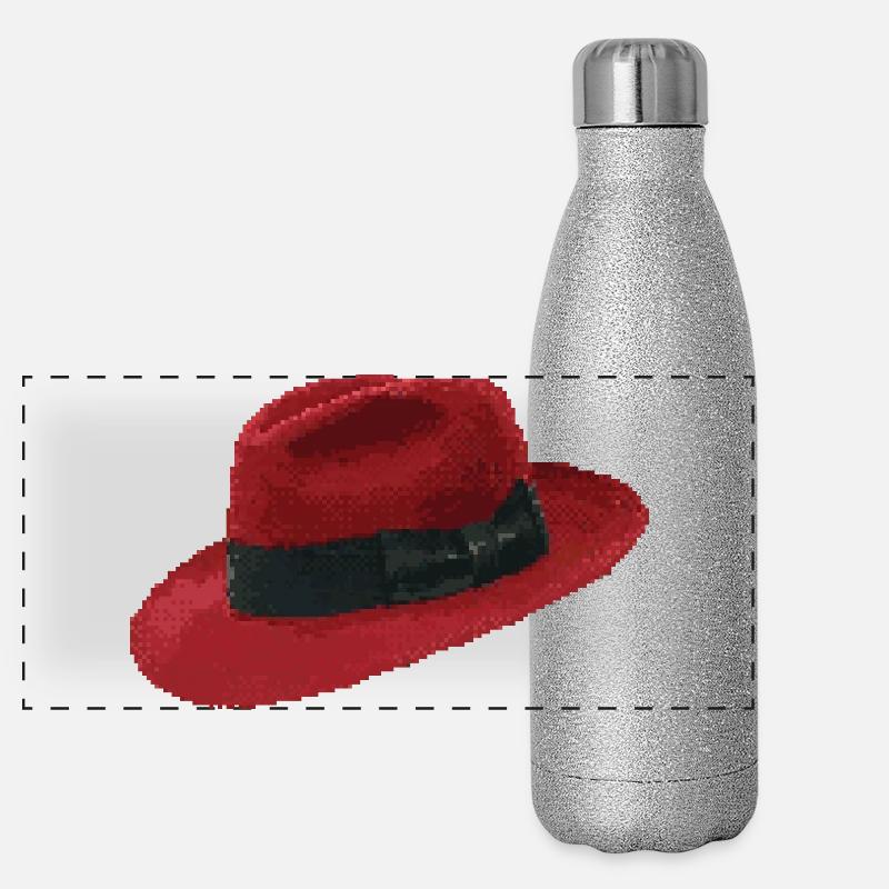Retro Pixel Art Red Fedora Hat Panorama Glitzer Isolierflasche 500 ml