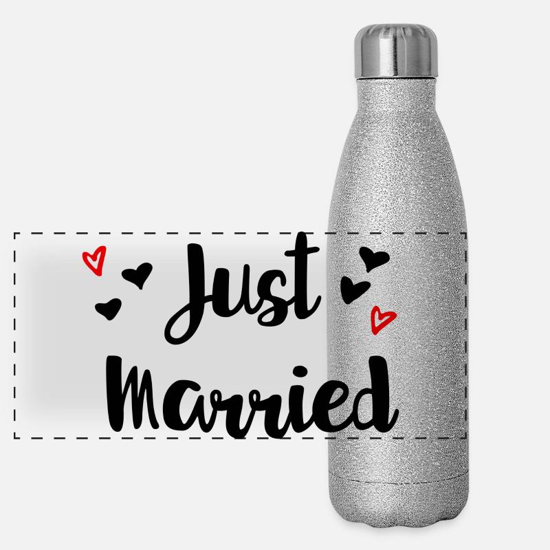 Just married Herzchen Geschenkidee Panorama Glitzer Isolierflasche 500 ml