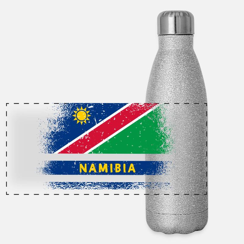 Namibia flag design Panoramic Glitter Thermal Bottle 500 ml