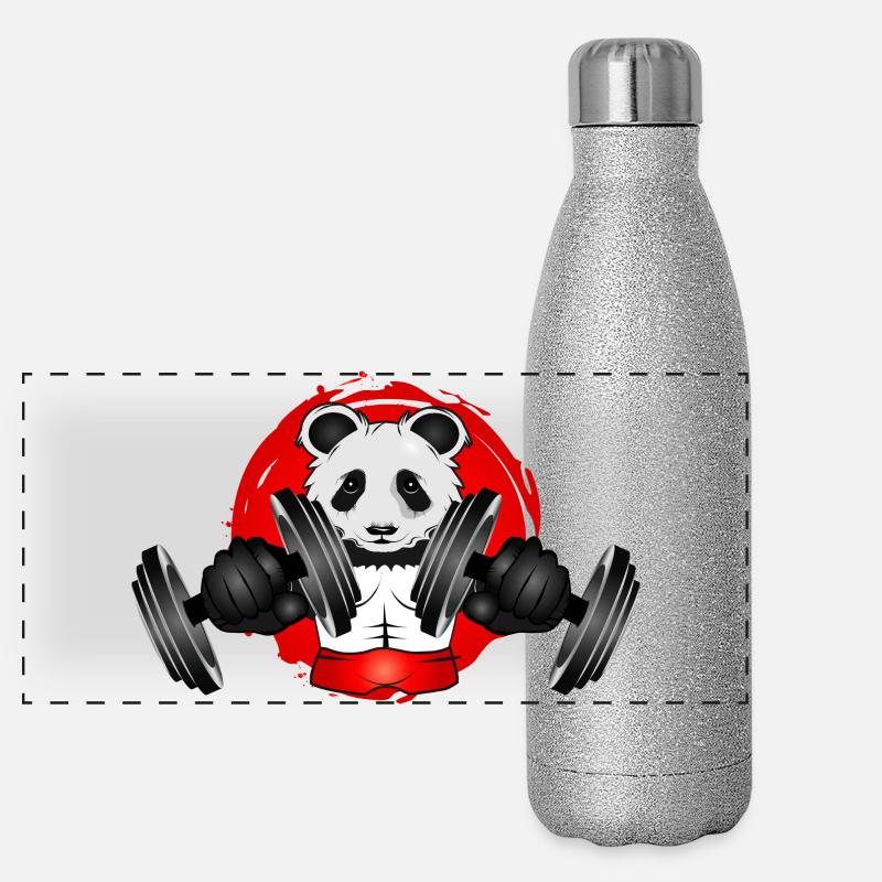 Bodybuilder Panda Bear with Dumbbell in Gym Patch Panoramic Glitter Thermal Bottle 500 ml