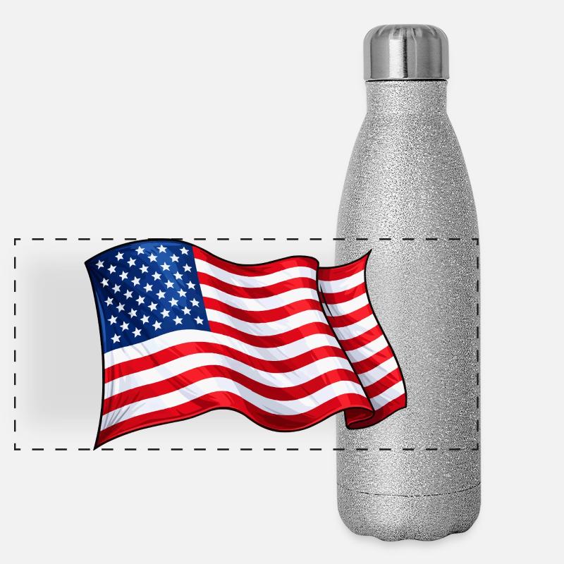 Motif de vague du drapeau américain Gourde isotherme panoramique pailletée 500 ml