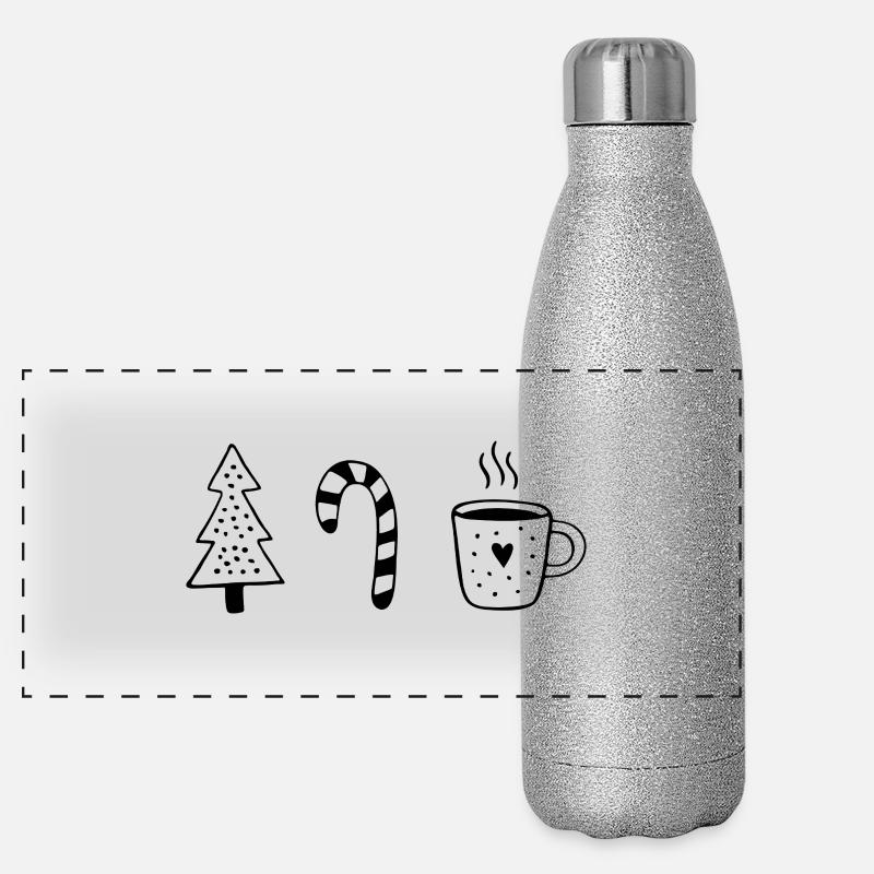 Weihnachts Illustration - Panorama Glitzer Isolierflasche 500 ml - Silber Glitzer