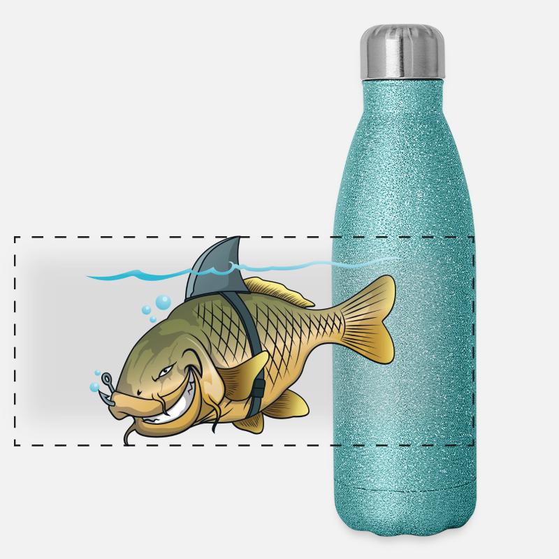 Dessin animé de pêche drôle de carpe requin Gourde isotherme panoramique pailletée 500 ml