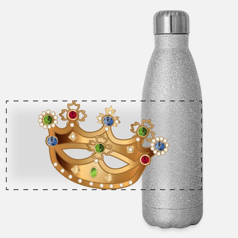 goldfarbene Krone mit Edelsteinen und Perlen Panorama Glitzer Isolierflasche 500 ml