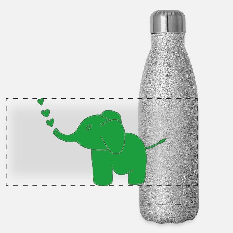 Elephant Green - Panoramic Glitter Thermal Bottle 500 ml - silver glitter