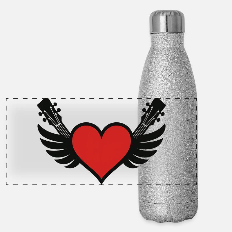 Coeur avec piano à queue et guitares Gourde isotherme panoramique pailletée 500 ml