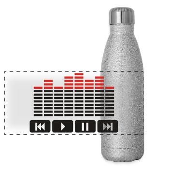 Equalizer audio player dj - Panorama Glitzer Isolierflasche 500 ml - Silber Glitzer - Vorne