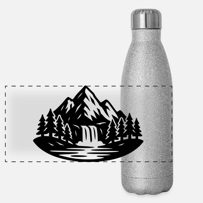 Paysage montagneux Cascade forestière Gourde isotherme panoramique pailletée 500 ml