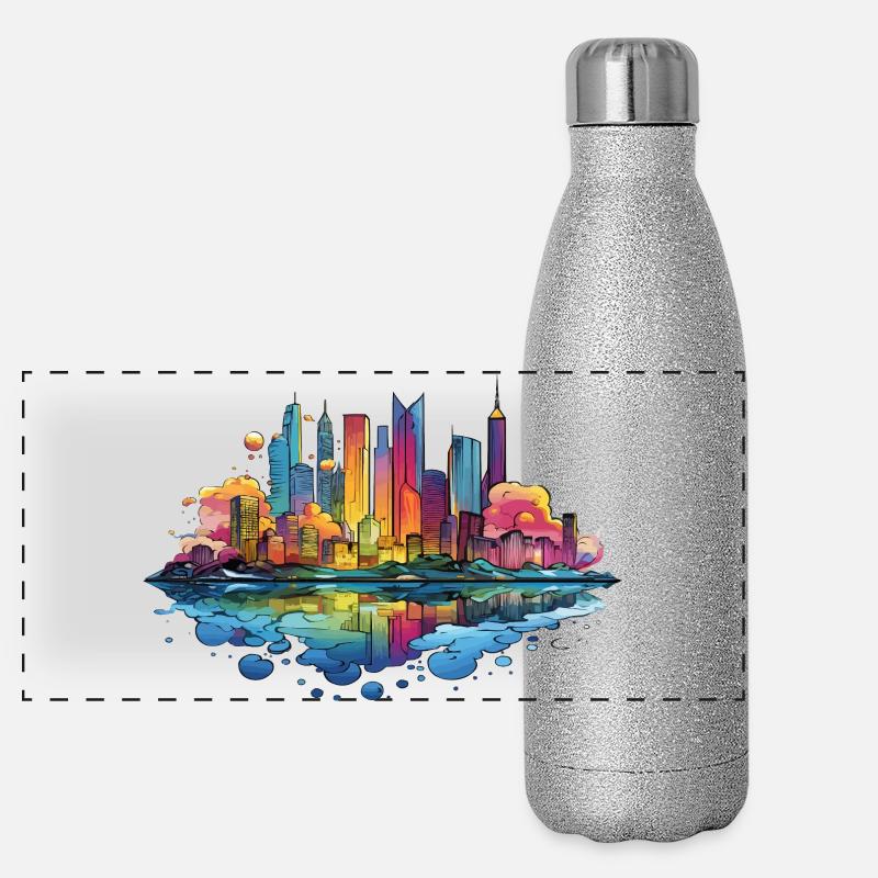 Bunte Skyline Reflektion Panorama Glitzer Isolierflasche 500 ml
