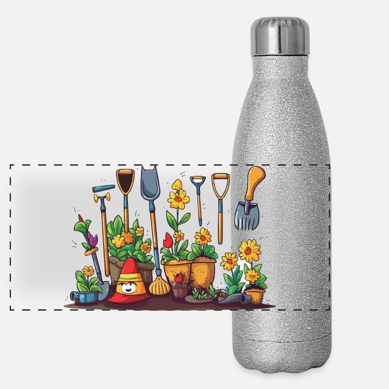 Gardening fun with flower tools - Panoramic Glitter Thermal Bottle 500 ml - silver glitter