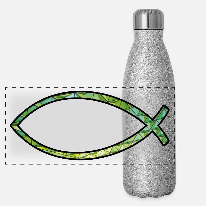 Poisson Ichtus (diamant, vert) Gourde isotherme panoramique pailletée 500 ml