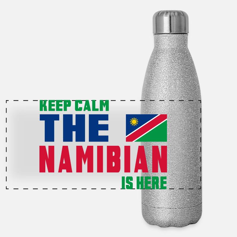 Keep Calm Namibia Flaggen Design Panorama Glitzer Isolierflasche 500 ml