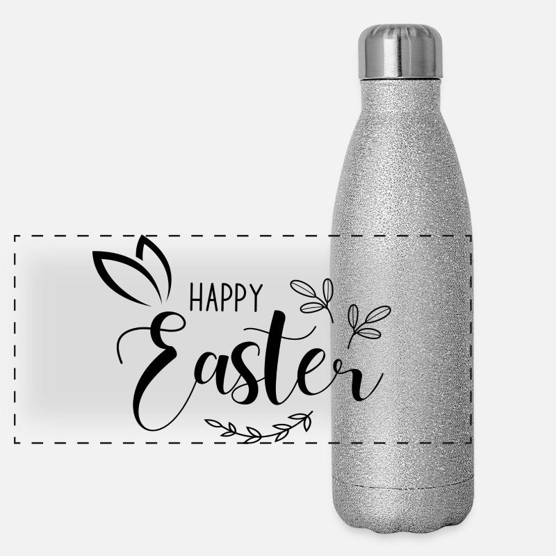 Happy Easter - Panorama Glitzer Isolierflasche 500 ml - Silber Glitzer