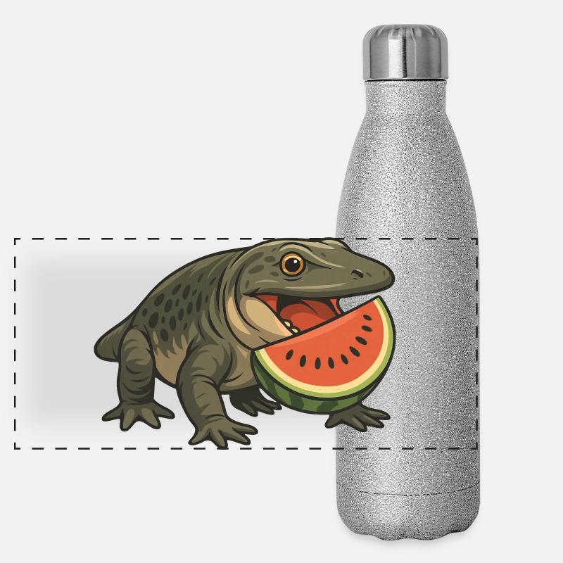 Urzeitliches Amphibien-Evolution Cartoon Melone Panorama Glitzer Isolierflasche 500 ml