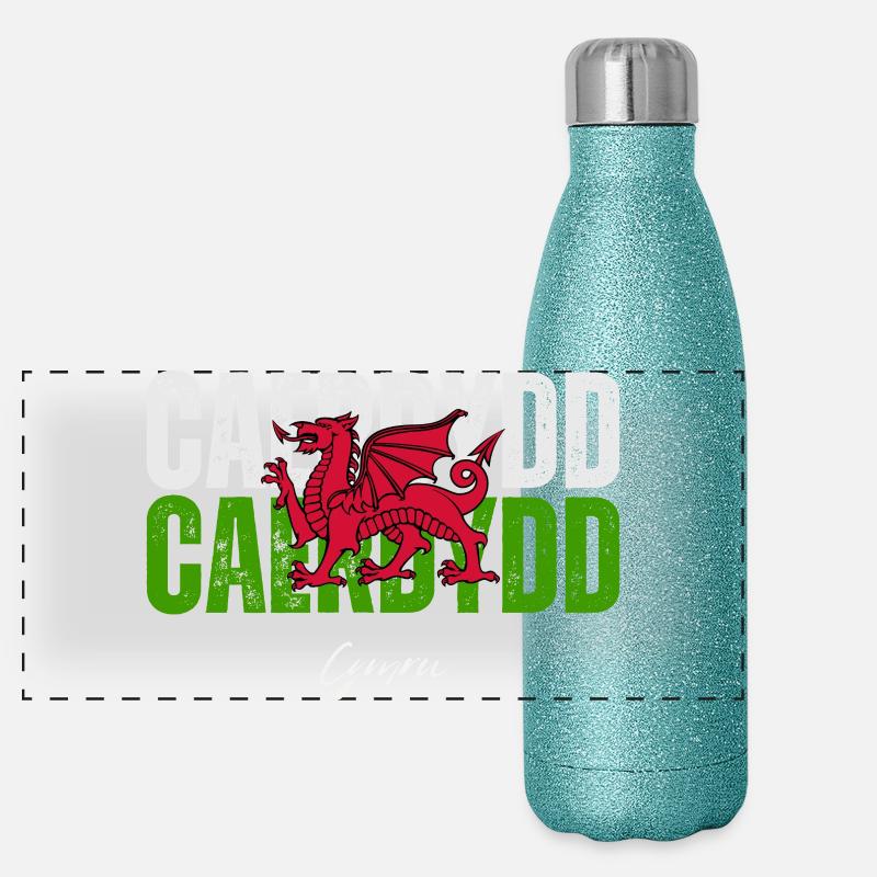 Cardiff Wales, Welsh pride Panoramic Glitter Thermal Bottle 500 ml