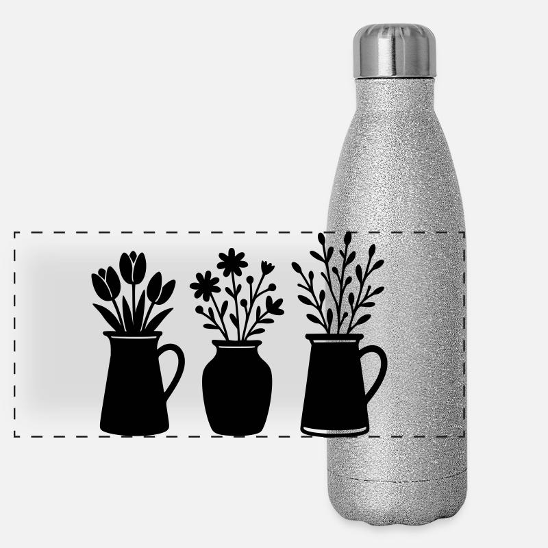 Three Vases with Flowers – Spring Motif Panoramic Glitter Thermal Bottle 500 ml