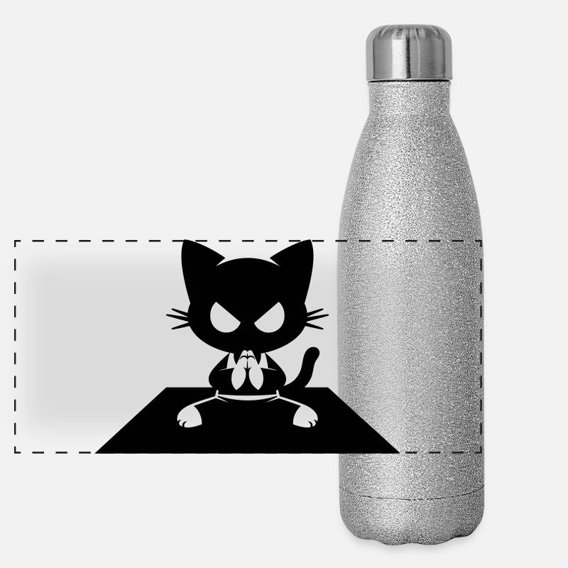  Schwarze Katze im Zen-Sitz mit wütendem Blick Panorama Glitzer Isolierflasche 500 ml