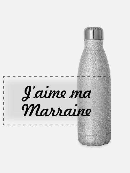 I Love My Godmother - Panoramic Glitter Thermal Bottle 500 ml - silver glitter - Front