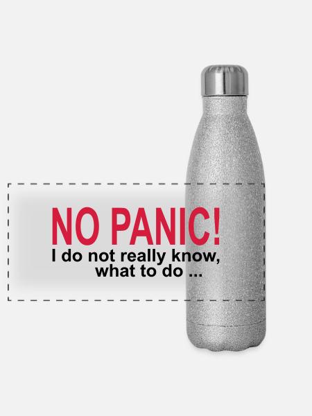 NO PANIC! - Panorama Glitzer Isolierflasche 500 ml - Silber Glitzer - Vorne