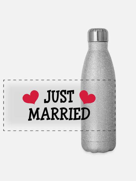 Just Married - Wedding - Panorama Glitzer Isolierflasche 500 ml - Silber Glitzer - Vorne