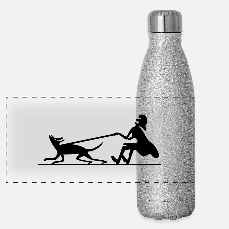 Hund zieht Frau 2 Panorama Glitzer Isolierflasche 500 ml