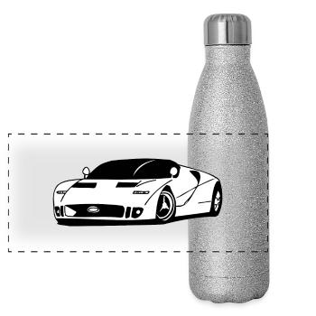 White sport car - Panoramic Glitter Thermal Bottle 500 ml - silver glitter - Front