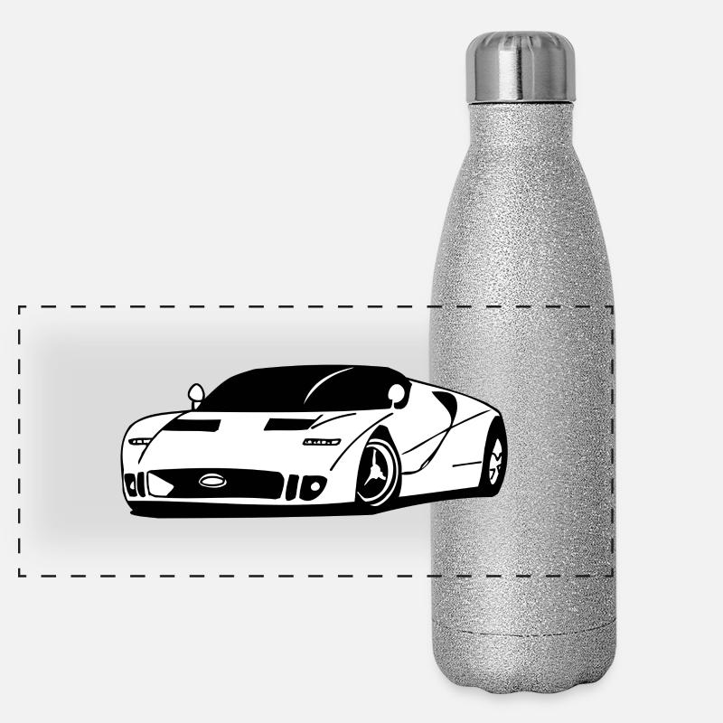 White sport car - Panoramic Glitter Thermal Bottle 500 ml - silver glitter