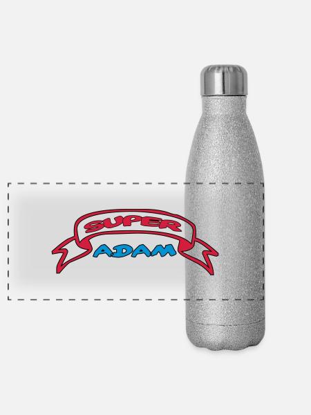 SUPER ADAM - Panorama Glitzer Isolierflasche 500 ml - Silber Glitzer - Vorne
