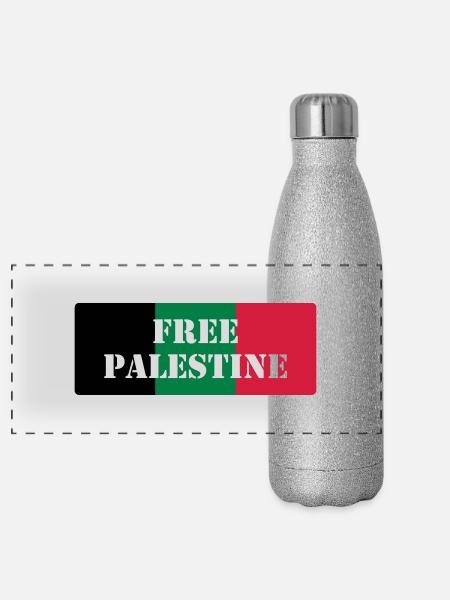 Free Palestine - Panoramic Glitter Thermal Bottle 500 ml - silver glitter - Front