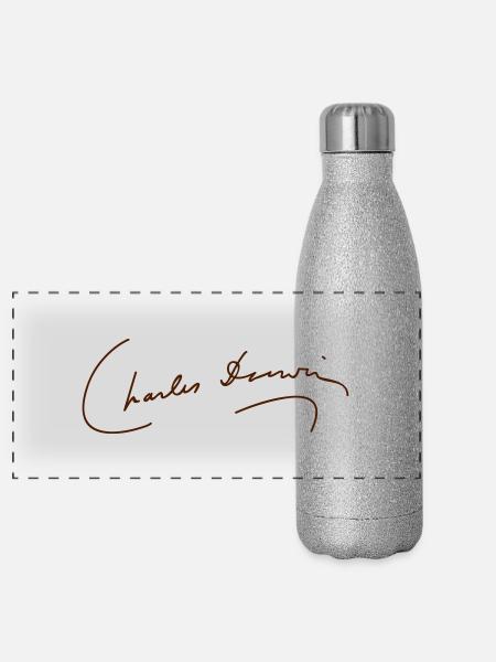 Charles Darwin Signature - Panorama Glitzer Isolierflasche 500 ml - Silber Glitzer