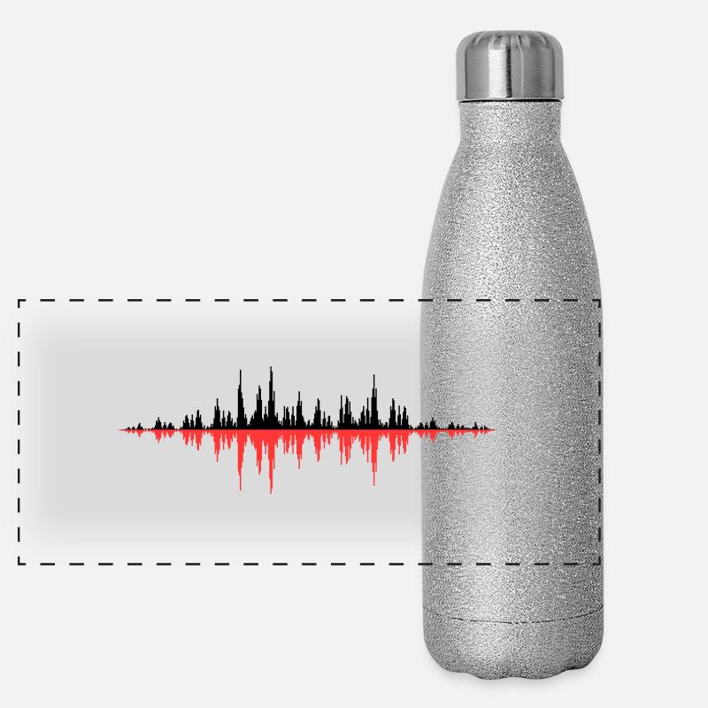 Red Sound Wave - Panoramic Glitter Thermal Bottle 500 ml - silver glitter