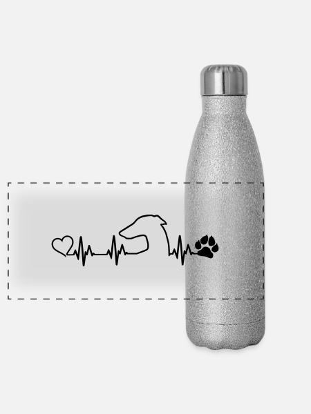 GALGO ESPANOL Heartbeat - Panorama Glitzer Isolierflasche 500 ml - Silber Glitzer - Vorne