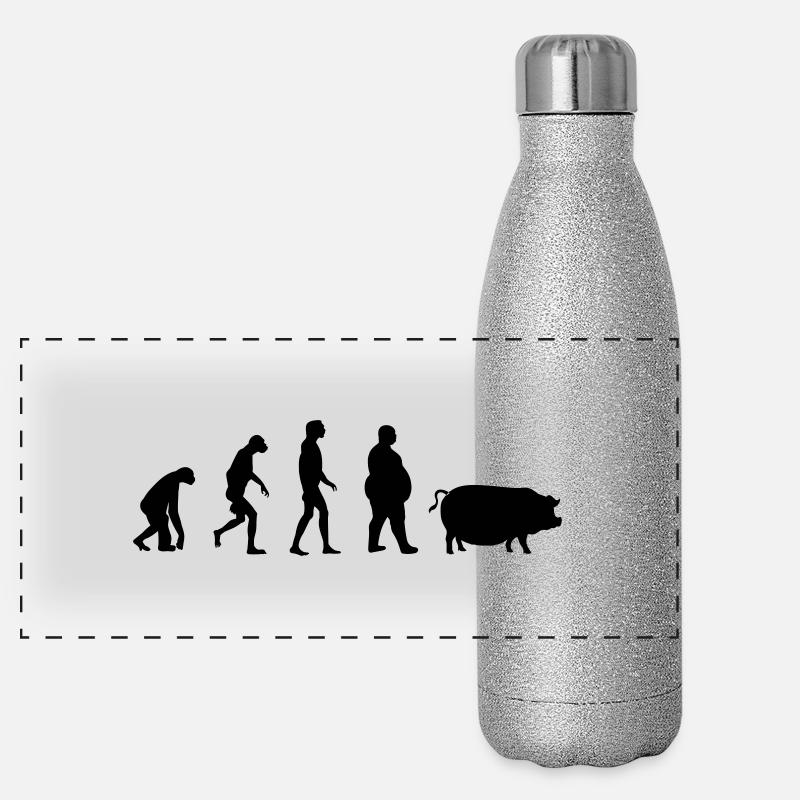 Evolution vom Affe zum Mensch zum Schwein Panorama Glitzer Isolierflasche 500 ml