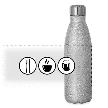 Café Essen Trinken | Cafè Restaurant Bar Logo - Panorama Glitzer Isolierflasche 500 ml - Silber Glitzer - Vorne