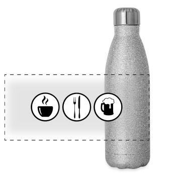 Café Restaurtants Bar Pub | Logo Food Drink - Panoramic Glitter Thermal Bottle 500 ml - silver glitter - Front