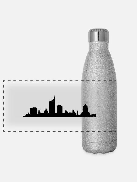 Skyline Leipzig - Panorama Glitzer Isolierflasche 500 ml - Silber Glitzer
