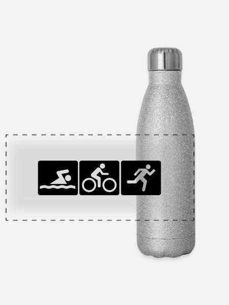 Triathlon - Panorama Glitzer Isolierflasche 500 ml - Silber Glitzer - Vorne