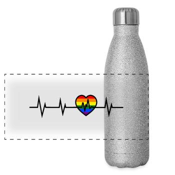 Battement de cœur LGBTQ - Gourde isotherme panoramique pailletée 500 ml - paillettes argentées - Devant