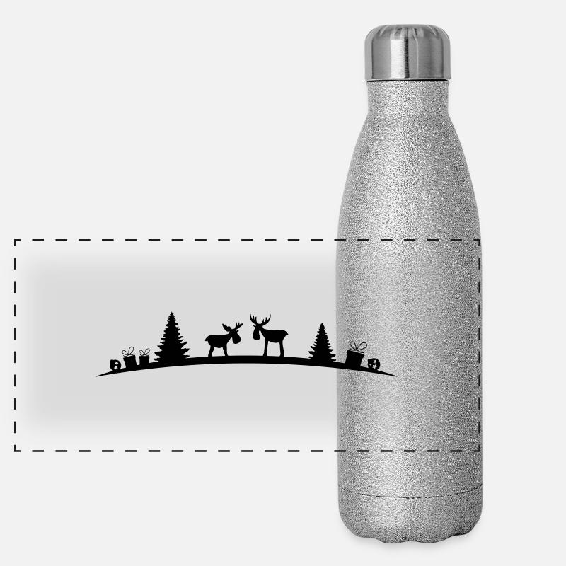 Elche im Wald Panorama Glitzer Isolierflasche 500 ml
