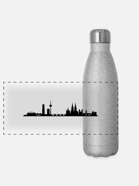 Skyline Köln - Panorama Glitzer Isolierflasche 500 ml - Silber Glitzer